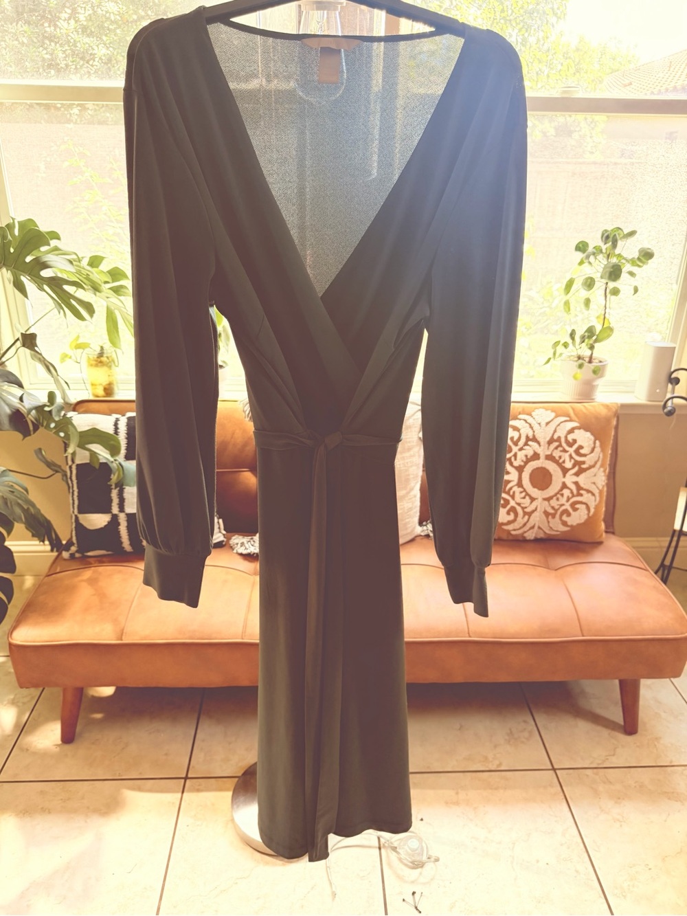 H&M Olive Wrap-Style Long Sleeve Midi Dress